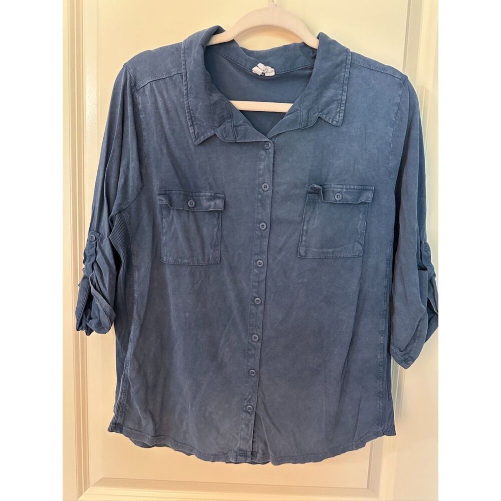 Cable & Gauge Nautical Blue Button Up Collared Shirt Women's Sz XL